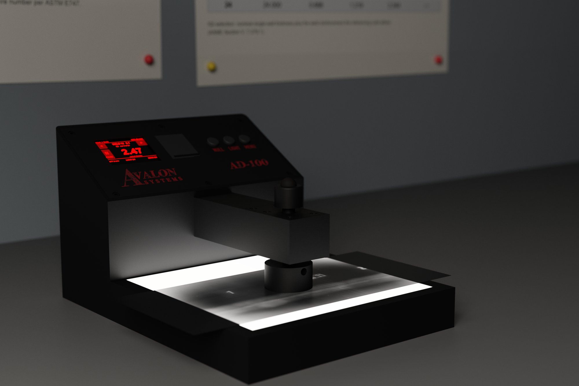 Avalon AD-100 densitometer on the light table